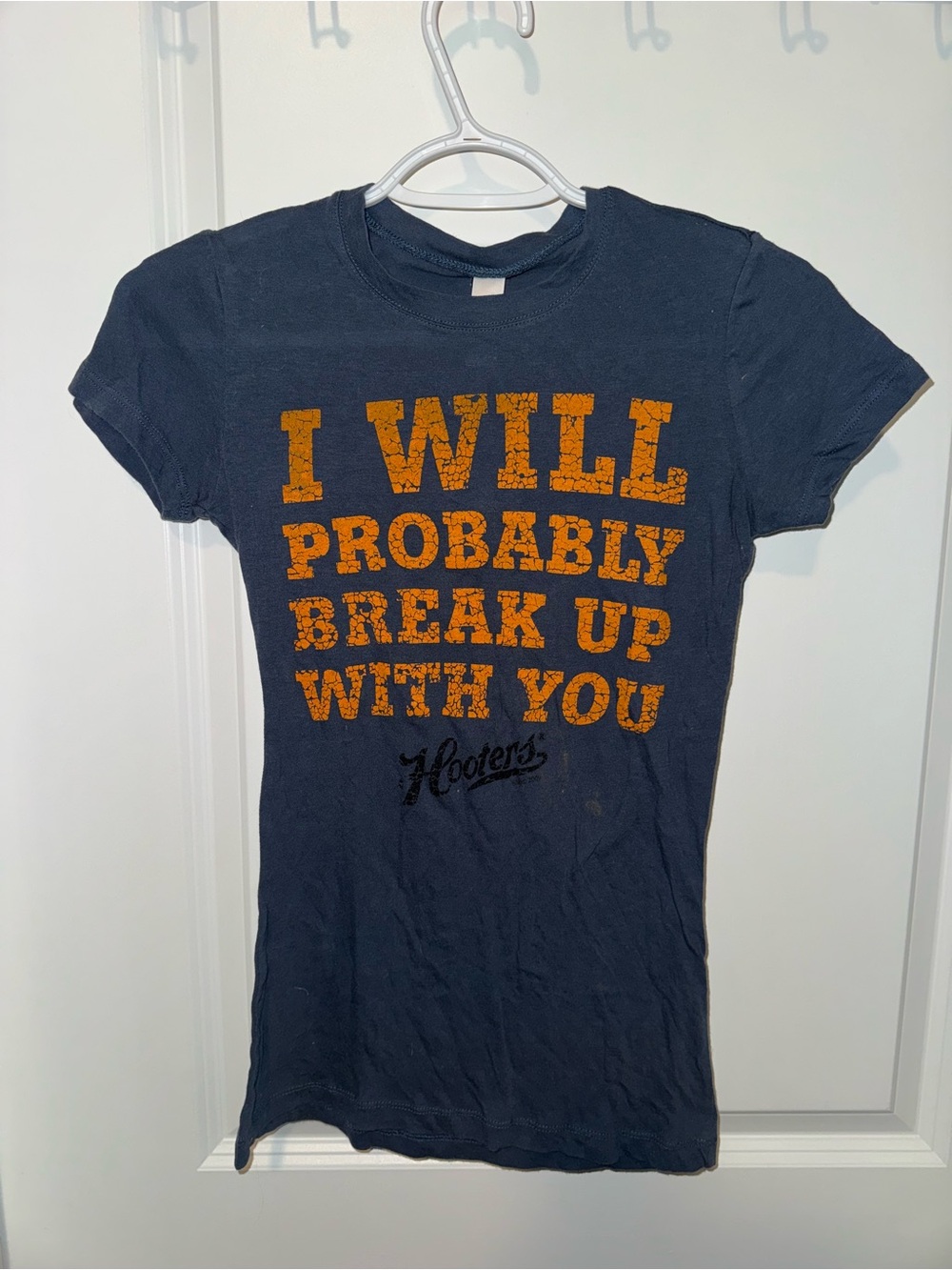 Hooters Navy Tee with Orange Slogan